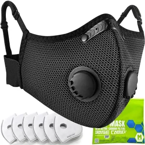 BASE CAMP Trendy Silver M Plus Dust Mask, Breathable Comfortable Reusable Respirator Mask with 6 Activated Carbon Filters