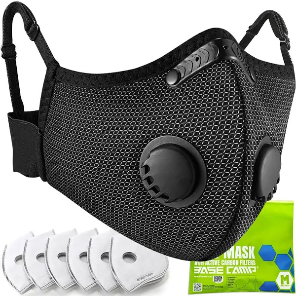 BASE CAMP Trendy Silver M Plus Dust Mask, Breathable Comfortable Reusable Respirator Mask with 6 Activated Carbon Filters